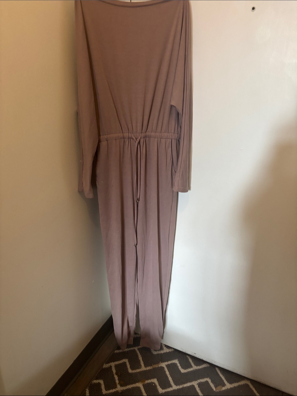 Boatneck Taupe Drawstring Jumpsuit